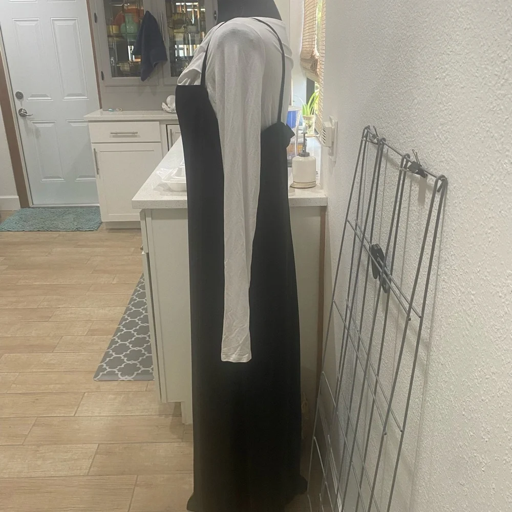 Black Camisole / Slip Dress Floor Length Elastic Straps‎ Sz 15/16 shirt separate